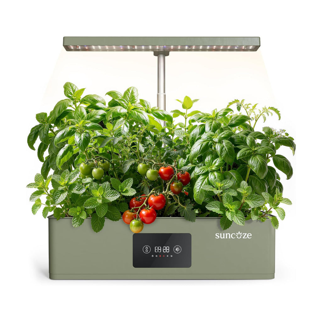 Hydroponics Growing System Kit with 24W Dimmable LED Light, Green | 12 Pods Indoor Herb Garden with Timer & Local Time