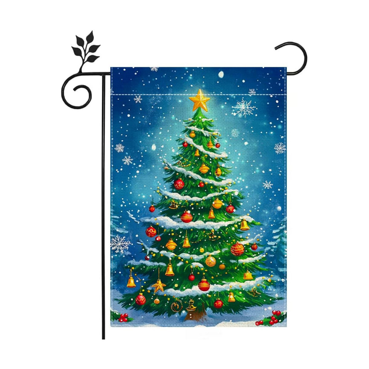Winter Christmas Tree Garden Flag for Outside, Snowflake Xmas Ball Welcome Christmas Yard Flag 12x18 Inch Double Sided Burlap Holiday Farmhouse Home Decoration Outdoor Flag