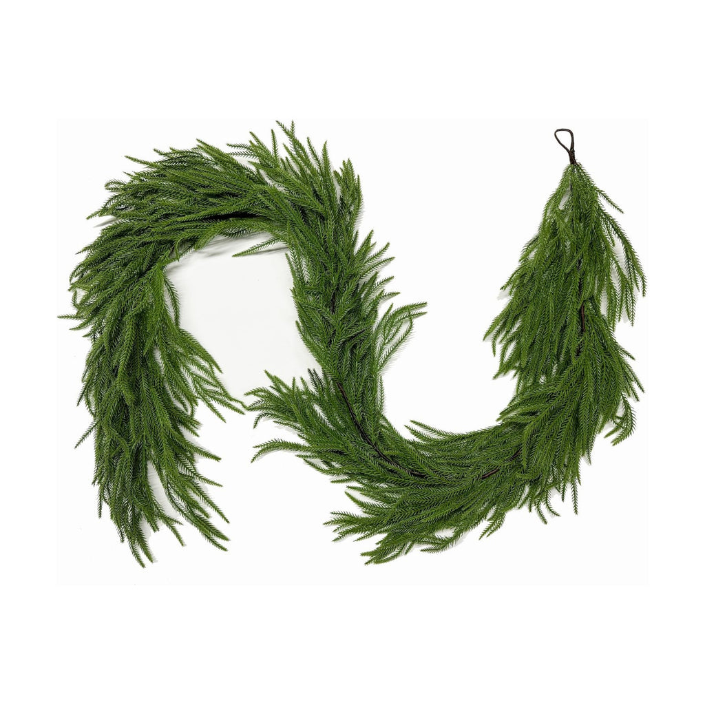 2PCS 5FT Christmas Norfolk Pine Garland Real Touch for Mantle Decoration