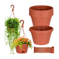 Roshtia 10 Pcs 10 Inch Hanging Baskets for Plants, Brown | Large Plastic Hanging Basket Pots with Drainage Trays, Self