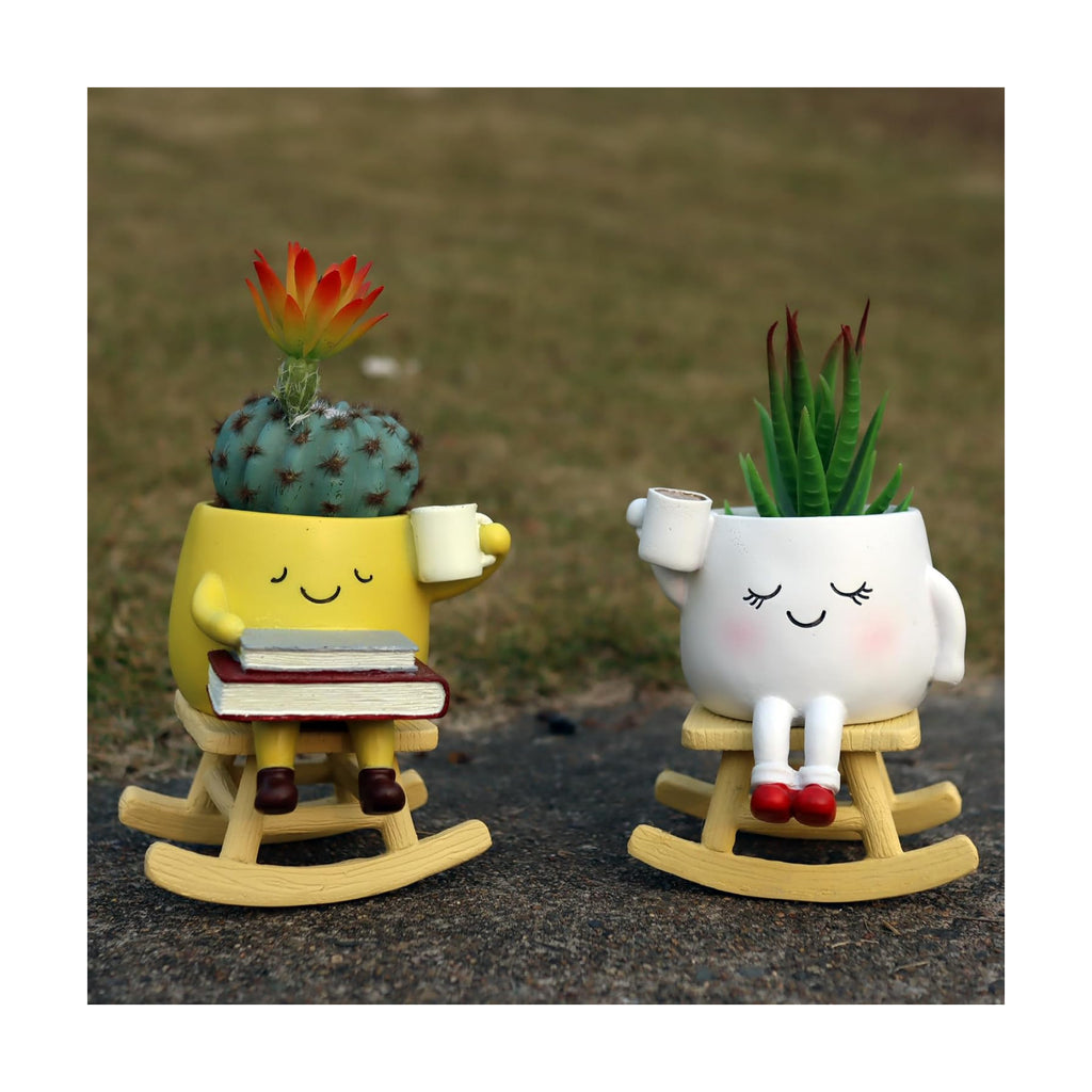Dolkgy Cute Plant Pots Face Planters Set, Fun Head Planters Cactus Succulent Pots for Indoor Outdoor Plants, Unique