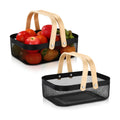 Sadnyy 2 Pcs Black Metal Wire Storage Basket with Handle Mesh Harvest Durable Vegetables Fruit Toy Basket for Garden