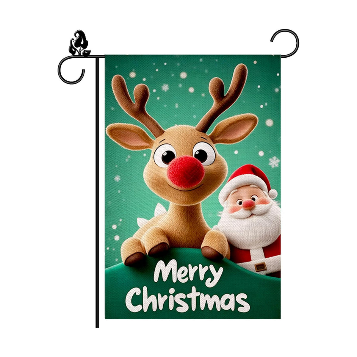 Merry Christmas Garden Flag 12x18 Inch Double Sided Outside,Santa Deer Xmas Happy Holiday Season Yard Flags,Burlap Welcome Small Garden Flags Vertical Banner for Outdoor Decoration