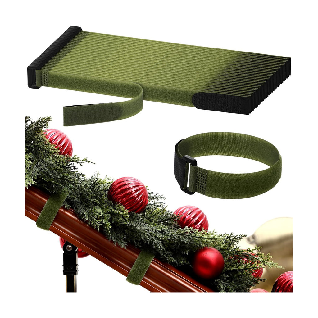 SATINIOR 50 Pcs Olive Green Large Christmas Garland Ties 12" Banister Ties