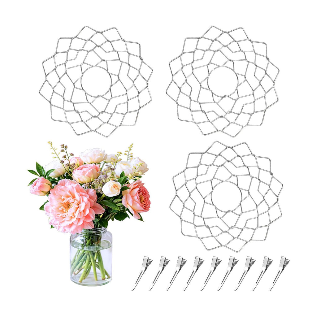 Flower Frog Grid Bouquet Stem Holder for Vase Artificial Flowers Arrangement,4 Inch Flower Arranging Floral Frogs Kenzan Lid with Clips for Ikebana Floristry Supplies Accessories(3pcs)