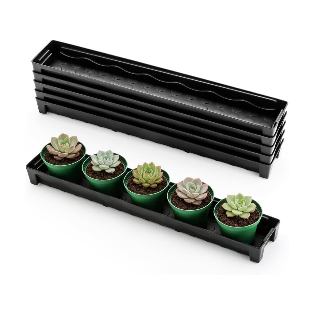 RooTrimmer 5 Pack Plastic Plant Saucer (17"x3"x1.5"), Rectangular Window Sill Plant Pot Trays with Removable Drainage Hole, Thick Windowsill Saucer Tray for 2.8 inch (7CM) Flower Nursery Pots (Black)