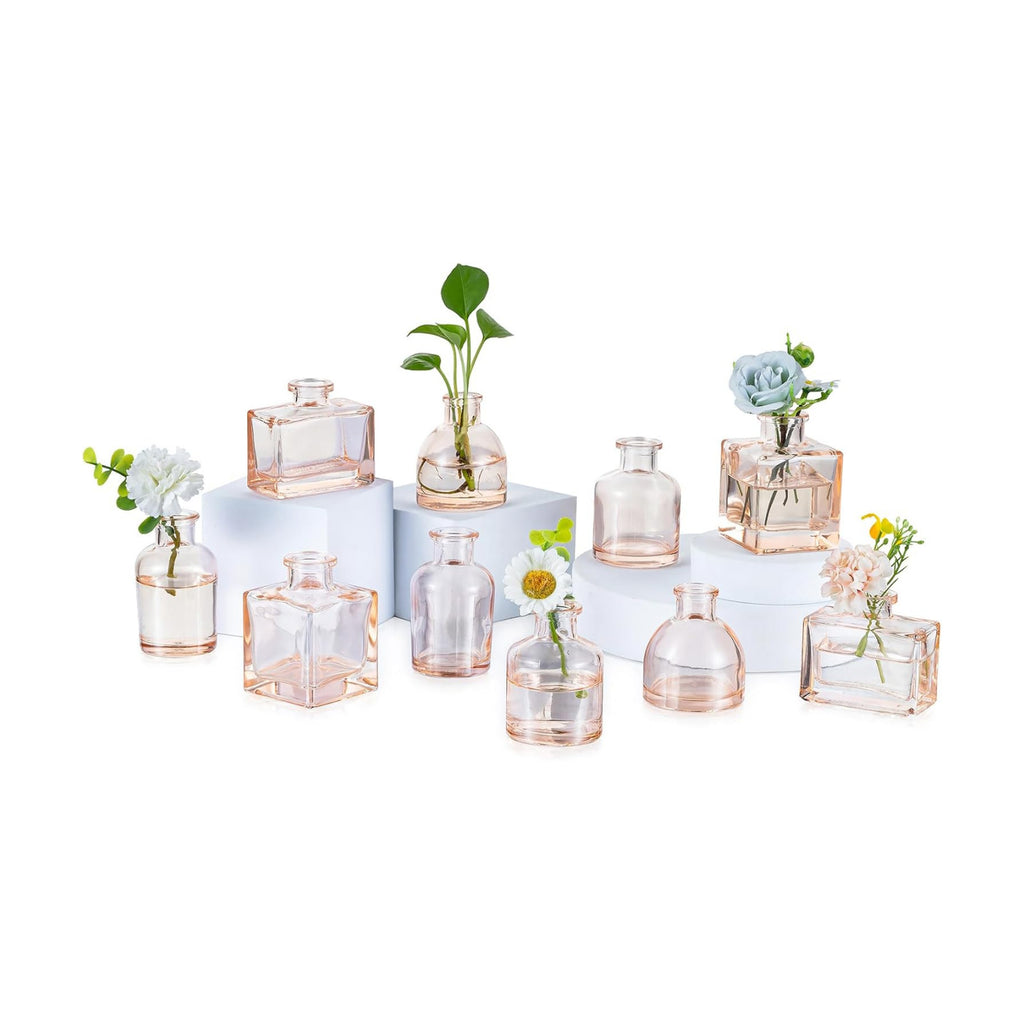 Glasseam Mini Bud Vases Set of 10 Champagne Glass Vases for Centerpieces