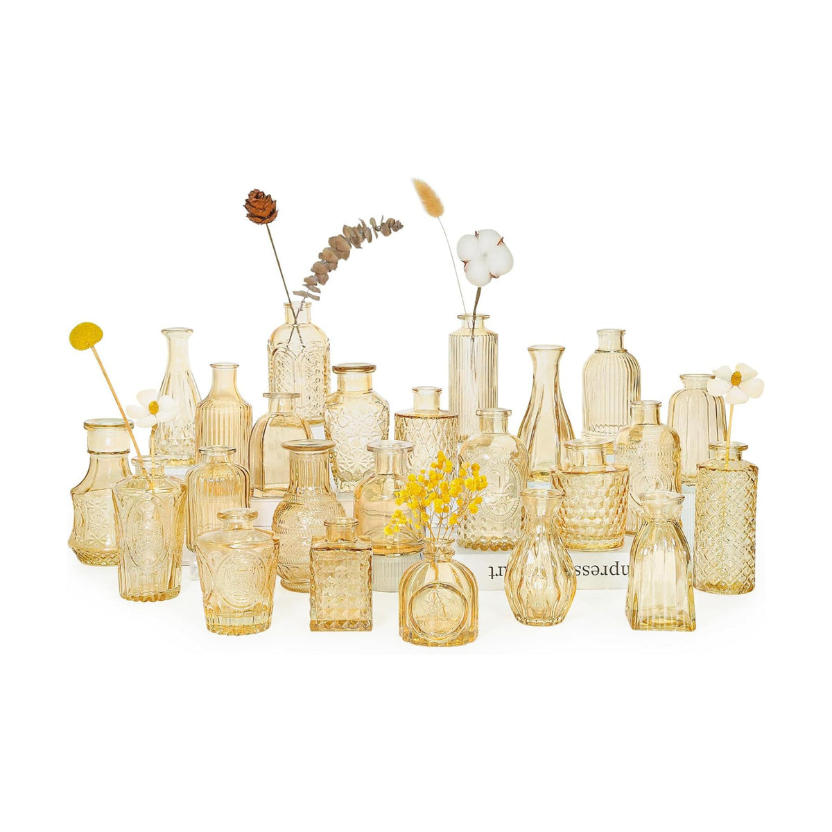 SUPMIND Glass Bud Vases Set of 24, Small Gold Amber Flower Vases in Bulk