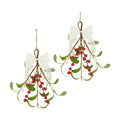 2 Pcs Artificial Mistletoe Pick Christmas Decoration, Mistletoe Decoration with Berries and White Ribbon Bow Faux Hanging Kissing Ball for Holiday Winter Christmas Tree Ornament Decor (2, White & Red)
