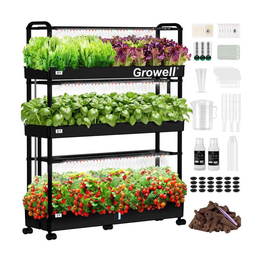 Growell Large Hydroponics Growing System Kit, 90 Pods Vertical Indoor Herb Garden Kit with 2 Light Modes & Auto