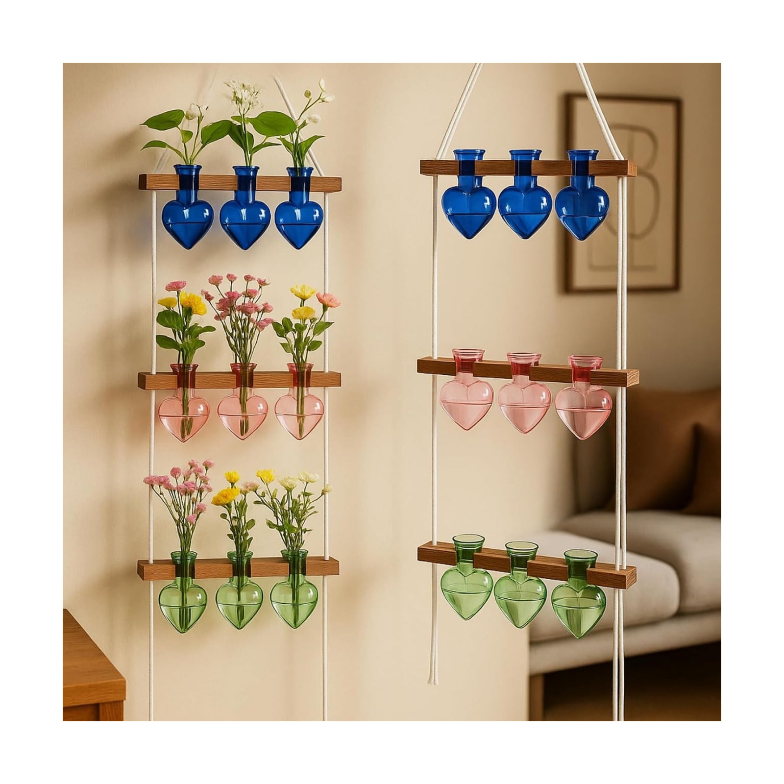 Leinuosen Wall Hanging Plant Propagation Stations Mother Gifts for Her Plant Lovers 3 Tiered 9 Heart Shaped Glass Vases