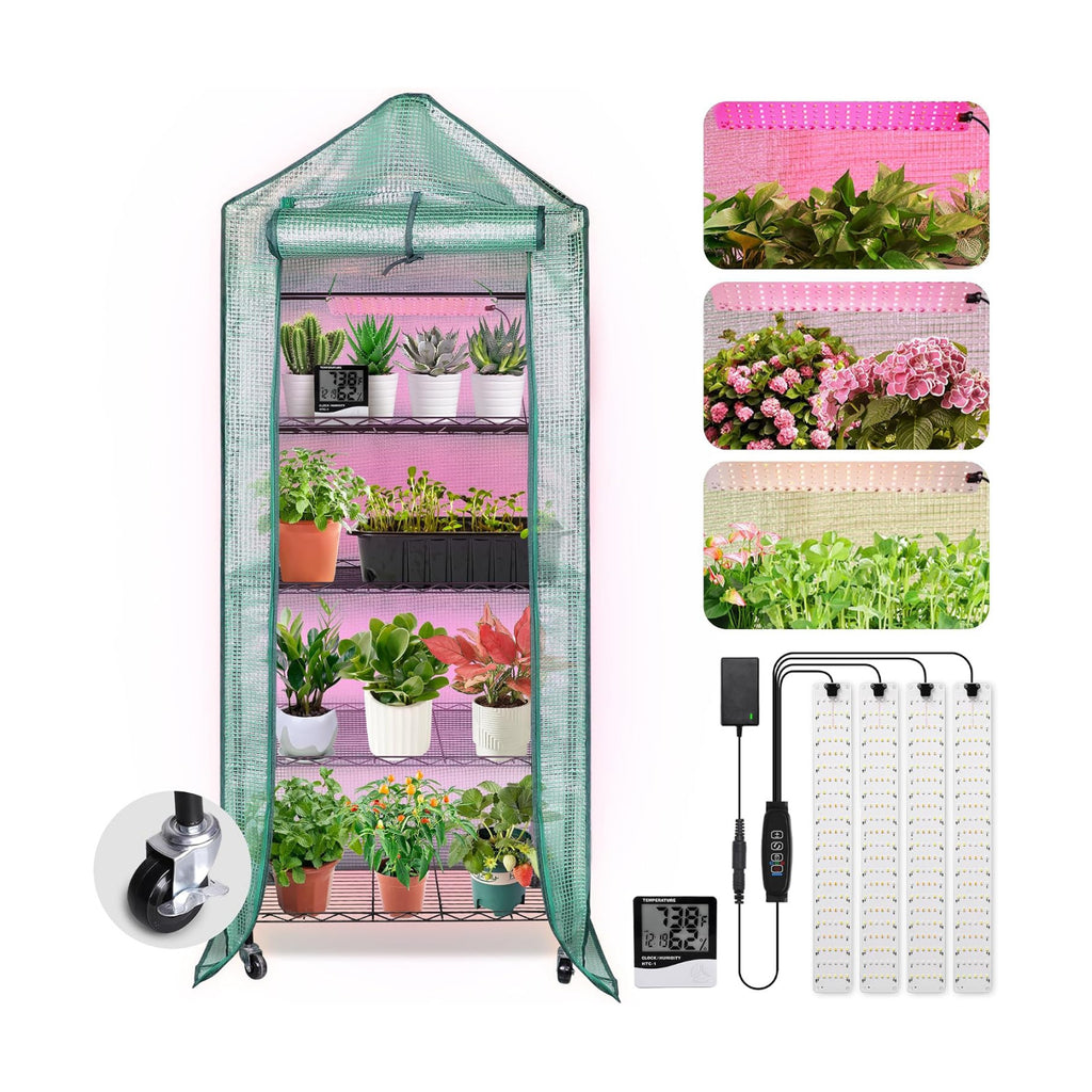 DazSpirit 4-Tier Mini Indoor Greenhouse with Grow Light, 70 x 23 x 19 in | Portable Plant Stand with PVC Cover