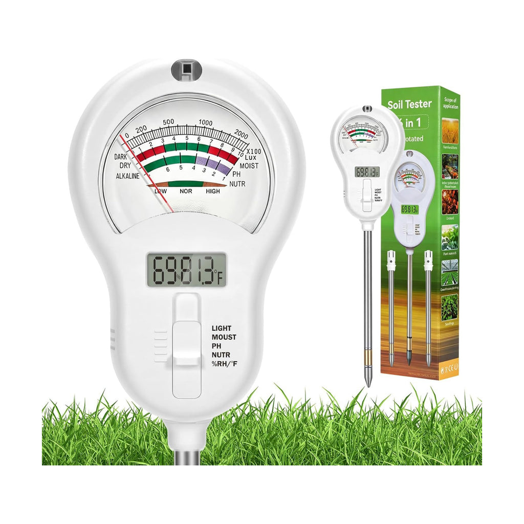 6-in-one Soil Test Kit-Soil Moisture Meter/PH Meter/Fertility/Sunlight Intensity Soil Tester, LCD Air