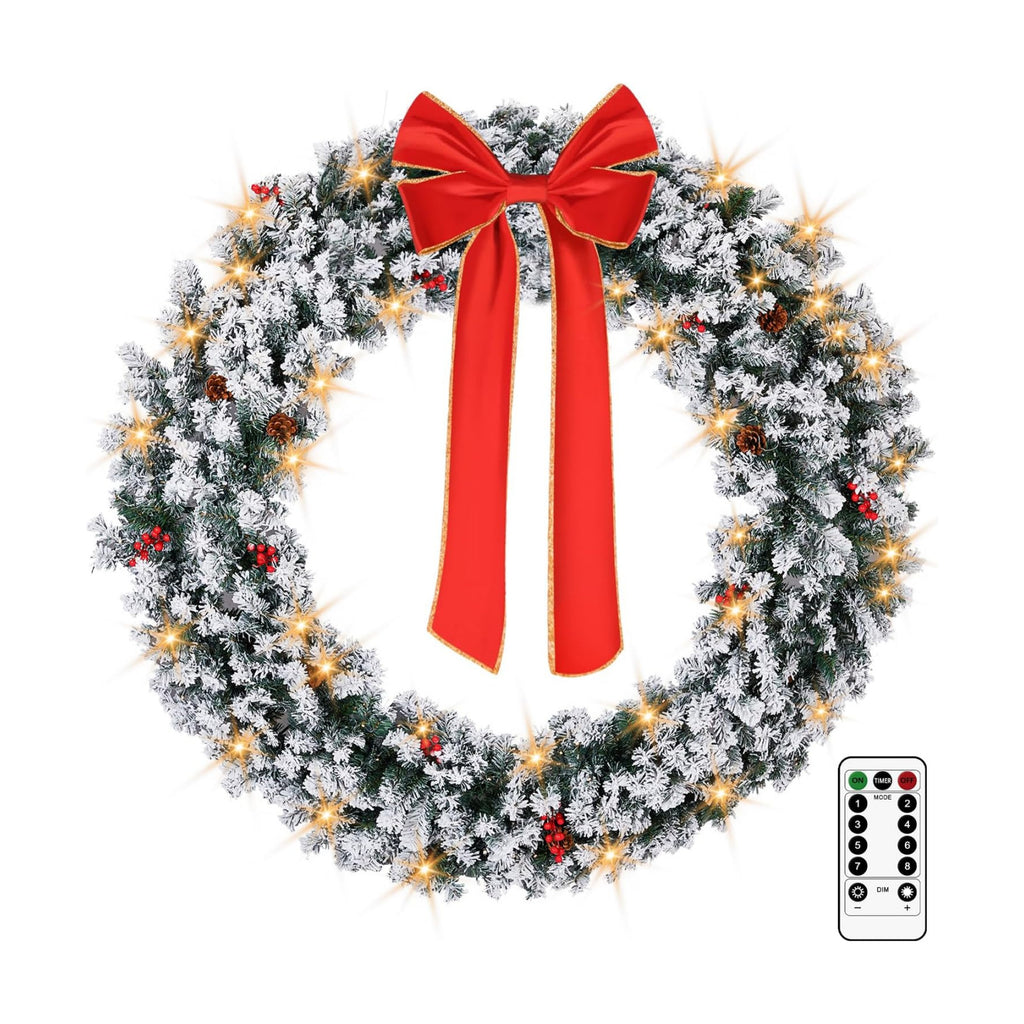 VINGLI 60" Extra Large LED Christmas Wreath with 220 Warm White Lights