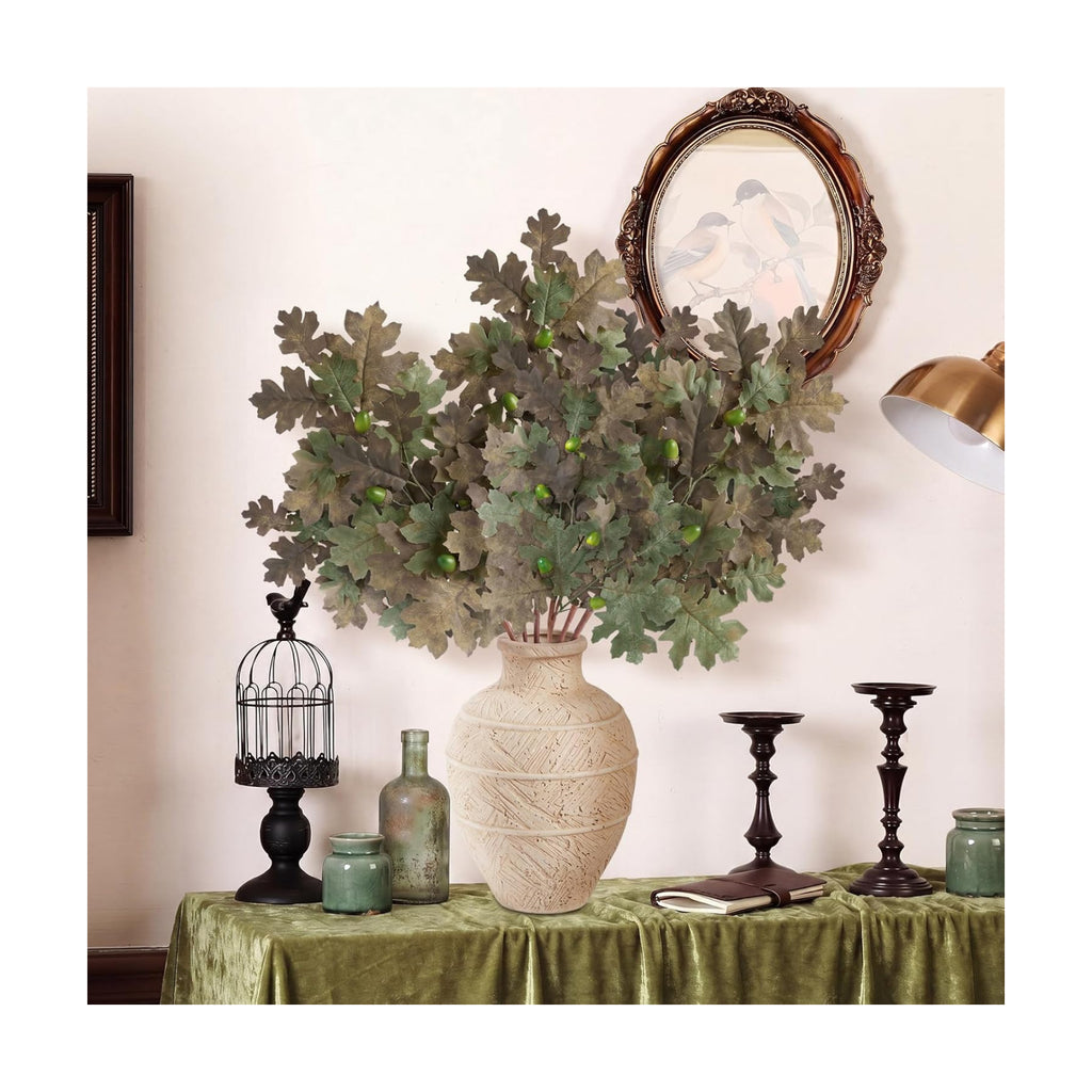 Wavwavw 6 Pcs 32'' Fall Artificial Oak Leaves Stem Fake Oak Branch Decor