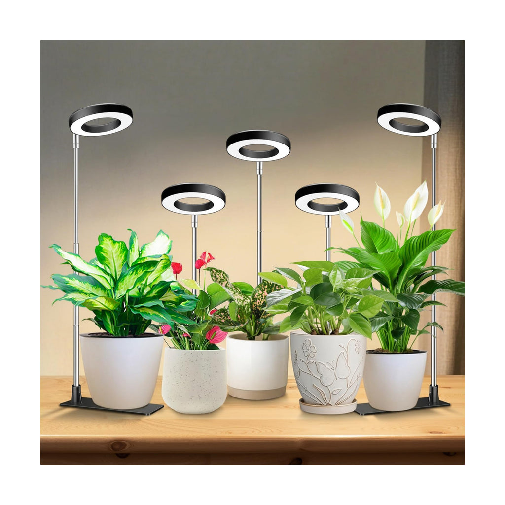 Kullsinss 3.5in Halo Plant Lights for Indoor Growing, 48 LEDs Full Spectrum | Black Grow Light with Base, 6/12/16H