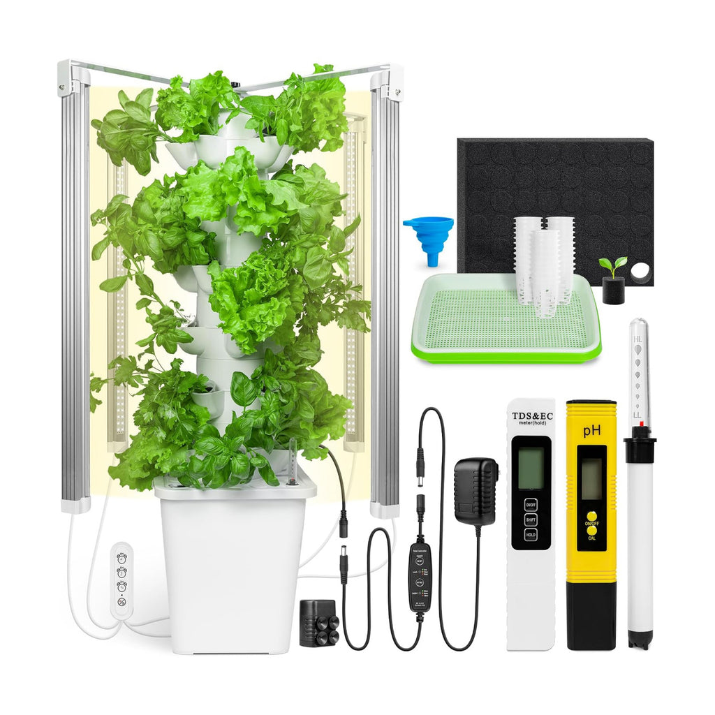 Carpathen Hydroponic Tower Growing System - Indoor Vertical Gardening System with Grow Lights for 30 Plants - Complete