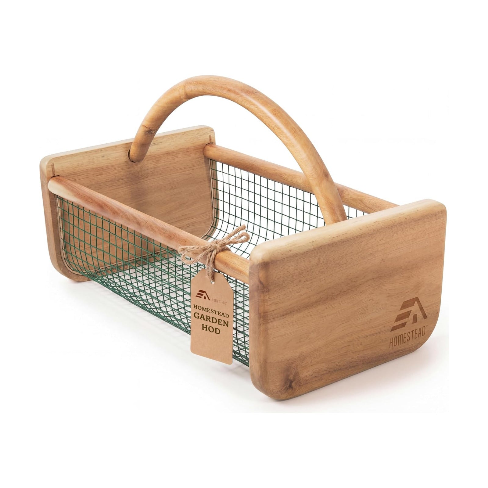 HOMESTEAD Garden Hod Harvest, Durable Acacia Wood Frame with Rotating Handle Basket, Farmhouse Basket for Home