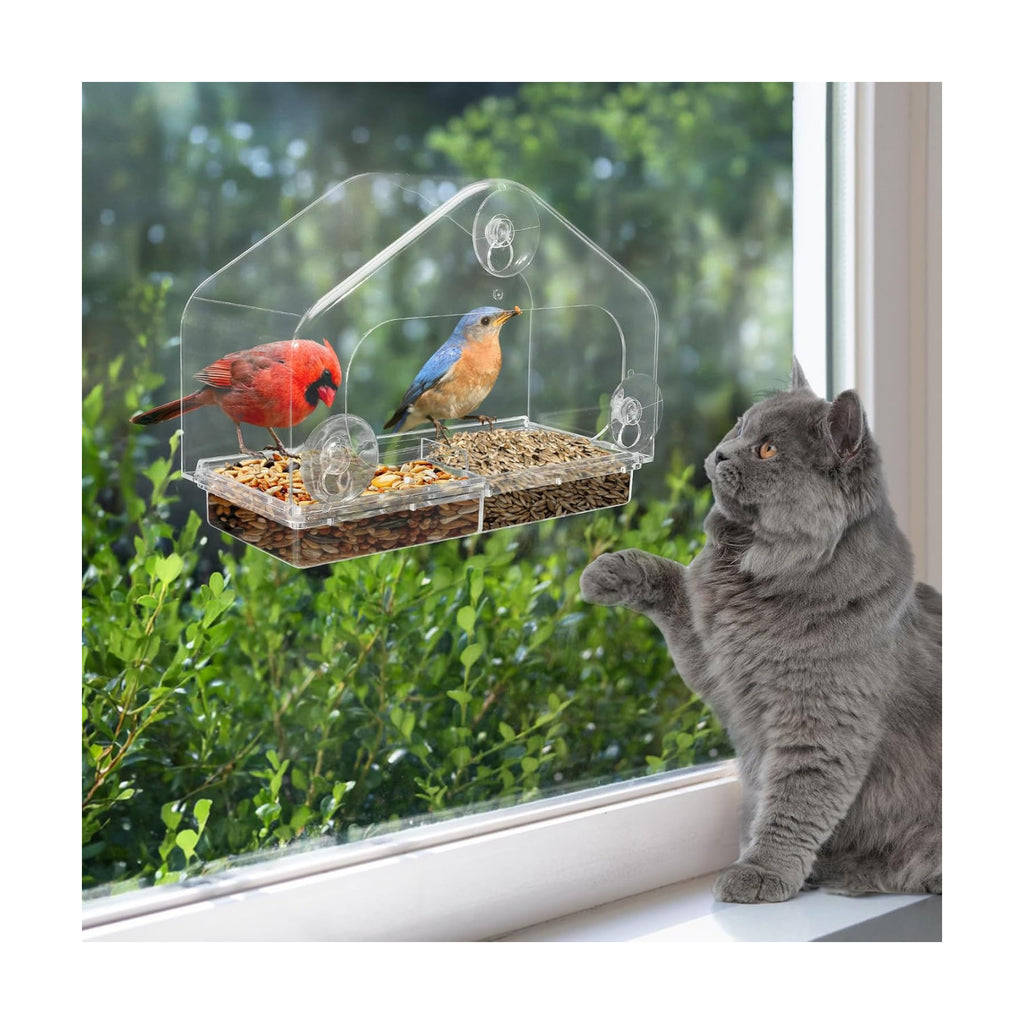 MEWTOGO Outdoor Window Bird Feeder for Cats Viewing, Large