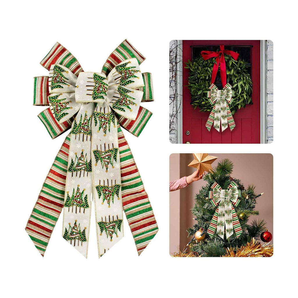 Estivaux Large Christmas Bows for Wreath, Christmas Wreath Bow Red Green Stripes Xmas Tree Topper Bows for Front Door Party Decorations