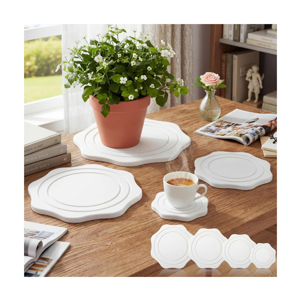 Gejoy 8 Pack Diatomaceous Earth Plant Saucers 4/6/8/10 Inch Stone Plant Tray Instant Dry Water Absorbent Diatomite
