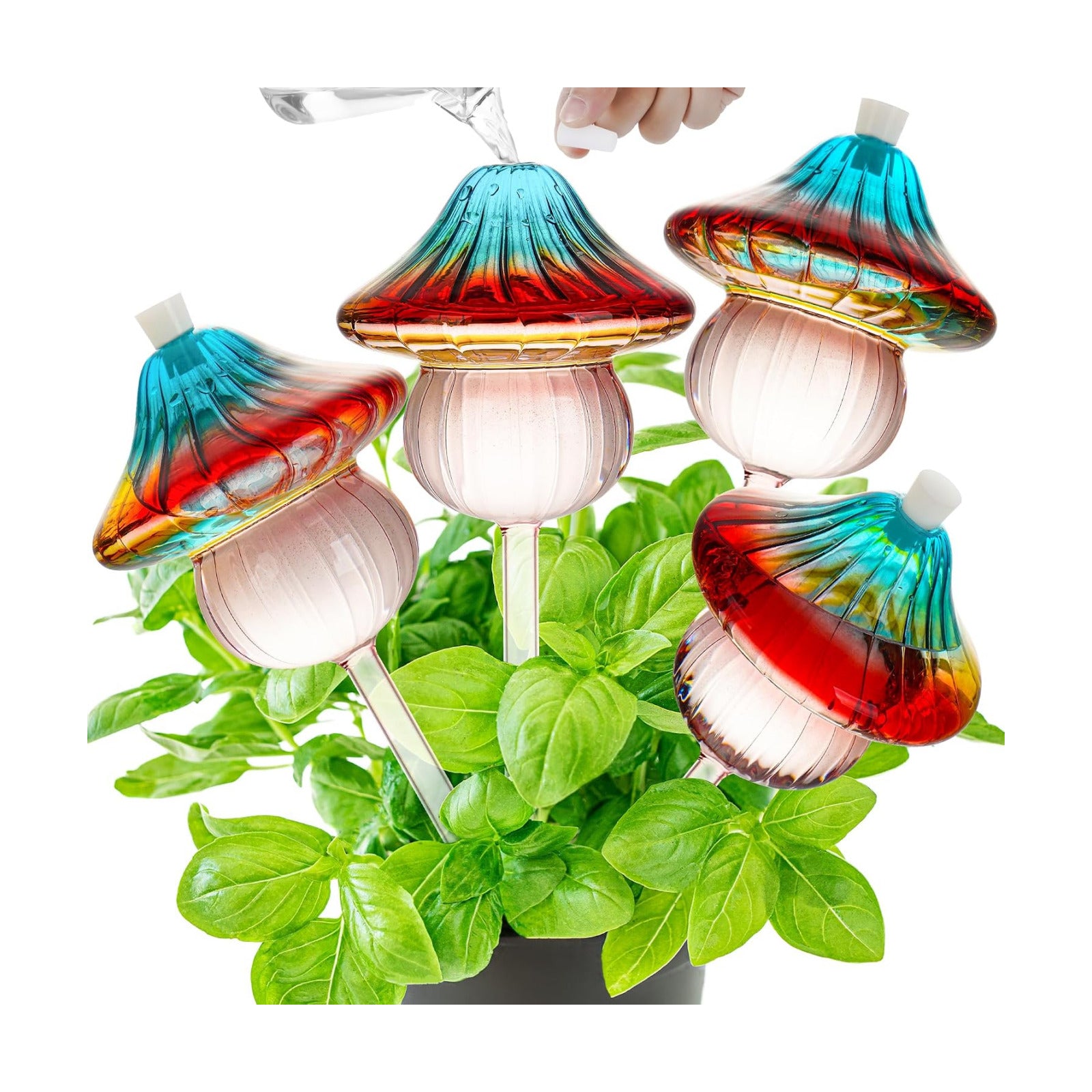11 oz Large Plant Watering Globes Mushroom, Gradient Color Glass Watering Bulbs, Self Watering Planter Insert, Self