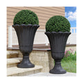 24" Tall Urn Planters Set of 2, Black Outdoor Planter for Porch | HDPE Resin Weather-Resistant Large Planters with