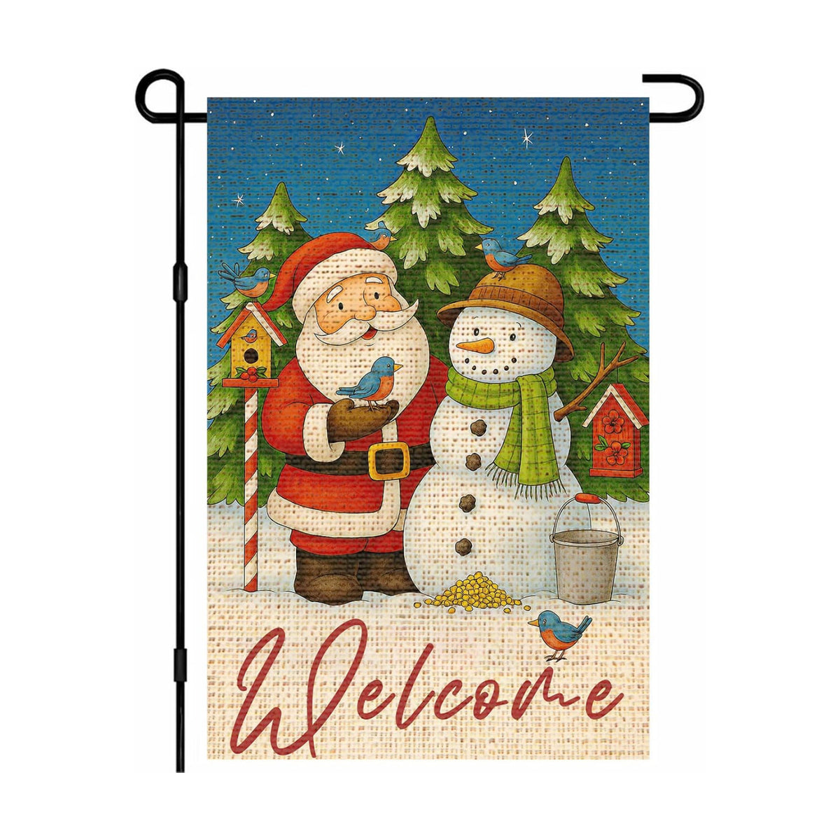 IVN Christmas Santa Snowman Welcome Garden Flag 12x18 Inch Yard Decor