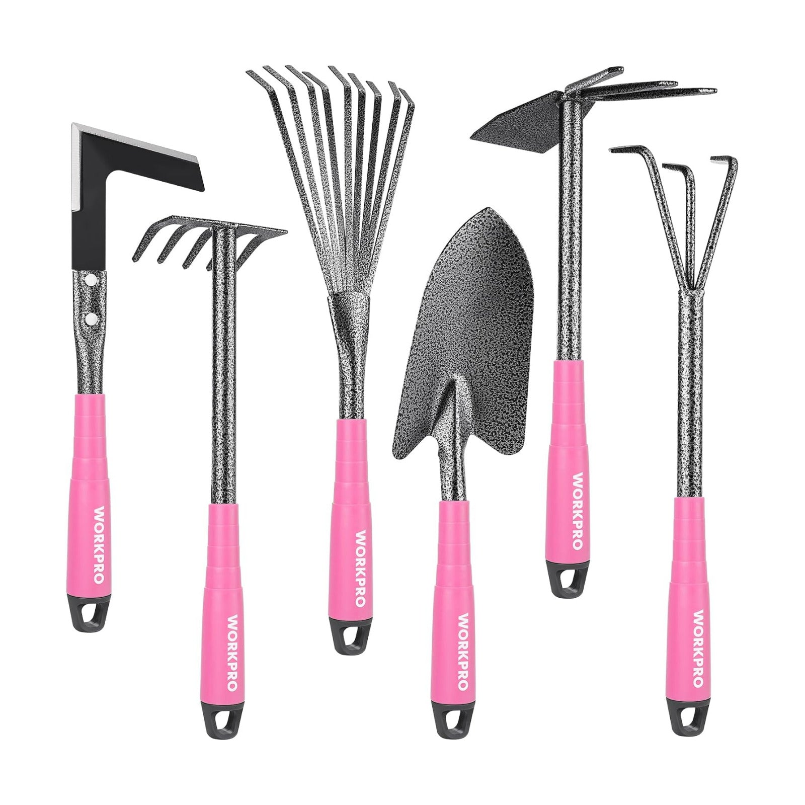 WORKPRO 6-Piece Pink Garden Tool Set | Heavy Duty Gardening Hand Tools with Soft Rubber Handle, Including Trowel