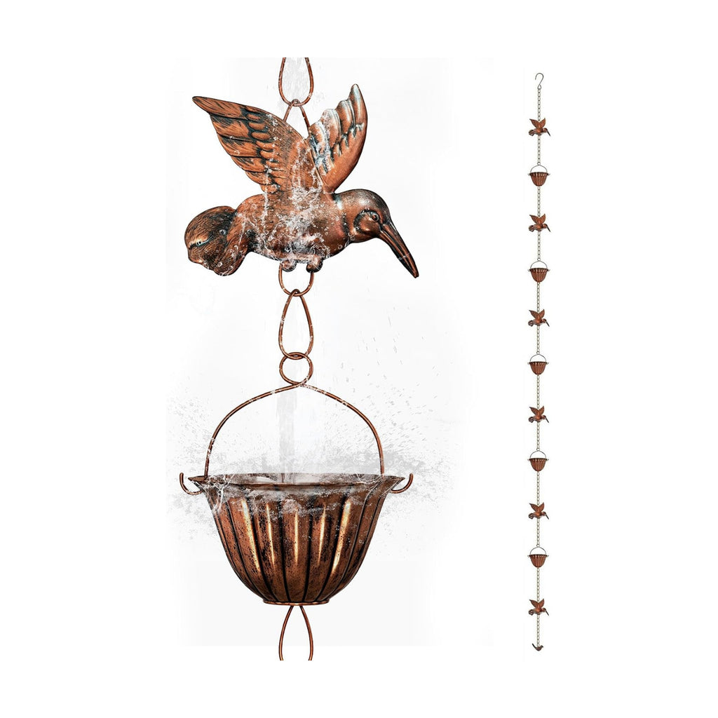 8.8ft Copper Rain Chains - Hummingbird Rain Chains for Gutters | Adjustable Decorative Steel Hanging Rain Hutter with 6