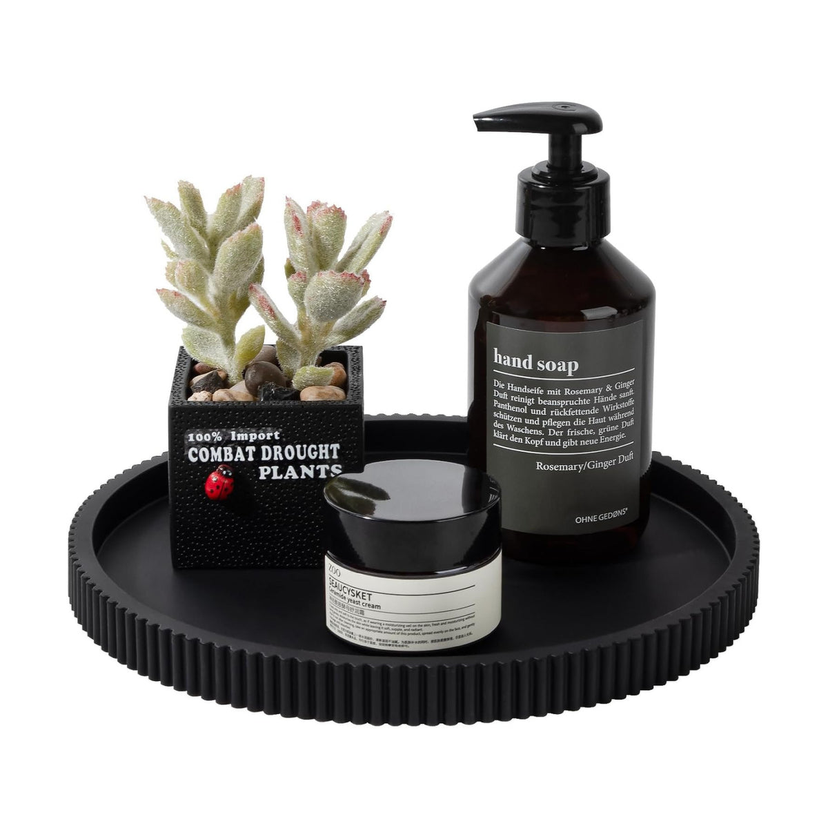 Silicone Bathroom Tray Round Perfume Tray Coffee Table Decor, 9" Black