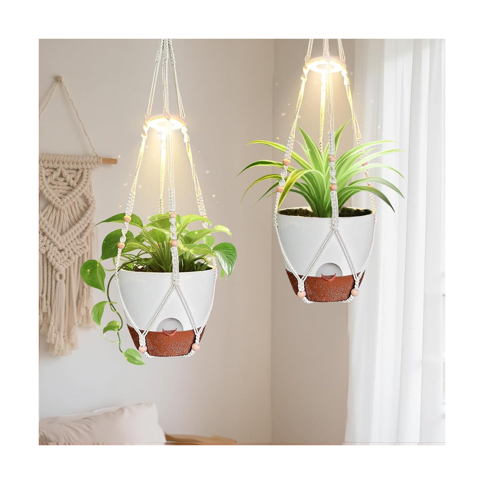 2 Pack Self Watering Hanging Planters with Grow Light for Indoor Plants | 10 Brightness, 3 Light Modes, 3/9/12H Timer