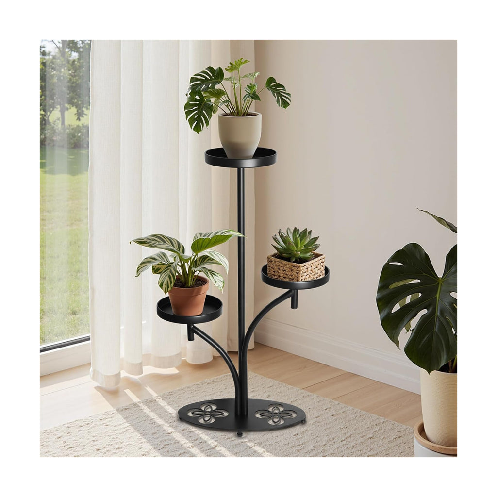 3 Tier Metal Plant Stand Indoor, for Patio, Living Room, Bedroom | Tiered Modern Round Plant Stand, Petal-Shaped