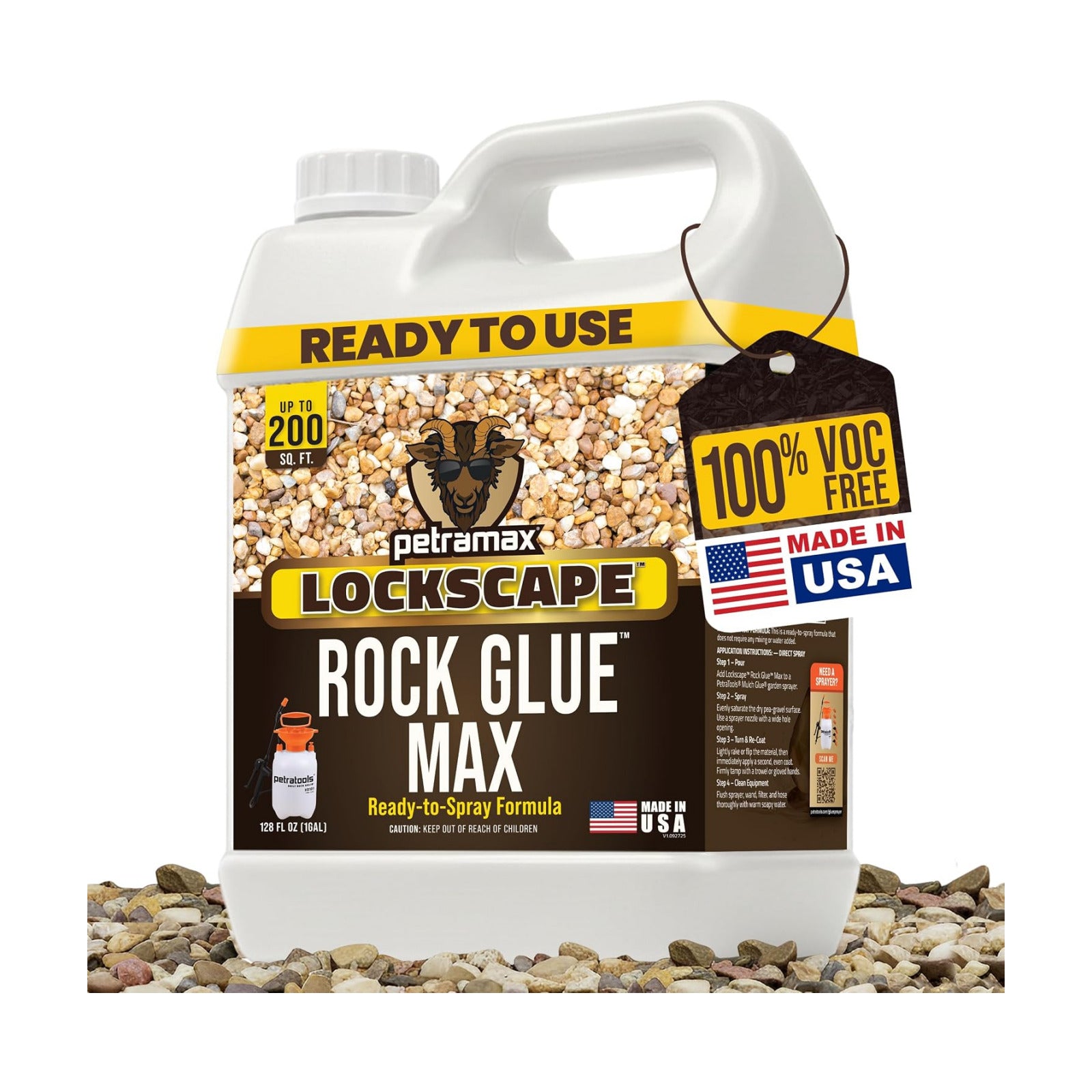 PetraMax Lockscape Ready to Use Rock Glue for Landscaping 1 Gallon USA-Made | Ready to Spray Pea Gravel Glue & Mulch