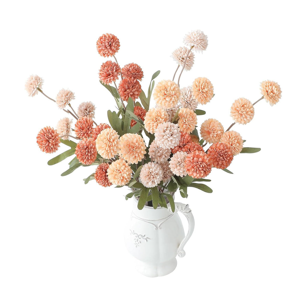 Floroom 9pcs Burnt Orange Peach Mix Faux Silk Mums Artificial Flowers, Bulk Fake Small Mini Chrysanthemums with Stems for DIY Wedding Centerpieces Floral Arrangements Vase Fillers Home Decorations