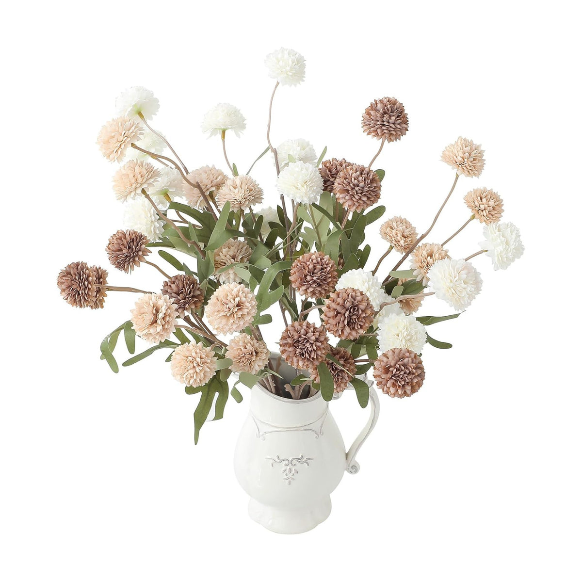 Floroom 9pcs Taupe Beige Mix Faux Silk Mums Artificial Flowers, Bulk Fake Small Mini Chrysanthemums with Stems for DIY Wedding Centerpieces Floral Arrangements Vase Fillers Home Decorations