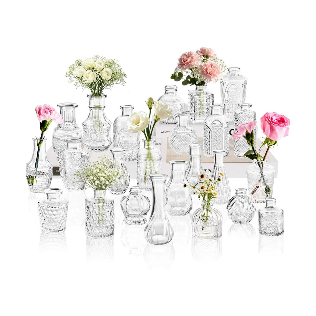 Clear Glass Bud Vase Set of 24 Pcs,Small Bud Vases in Bulk,Glass Crystal Flower Vases Table Centerpieces for Party Event Wedding Decor Baby Shower Decorations (Clear, 24 Pcs)
