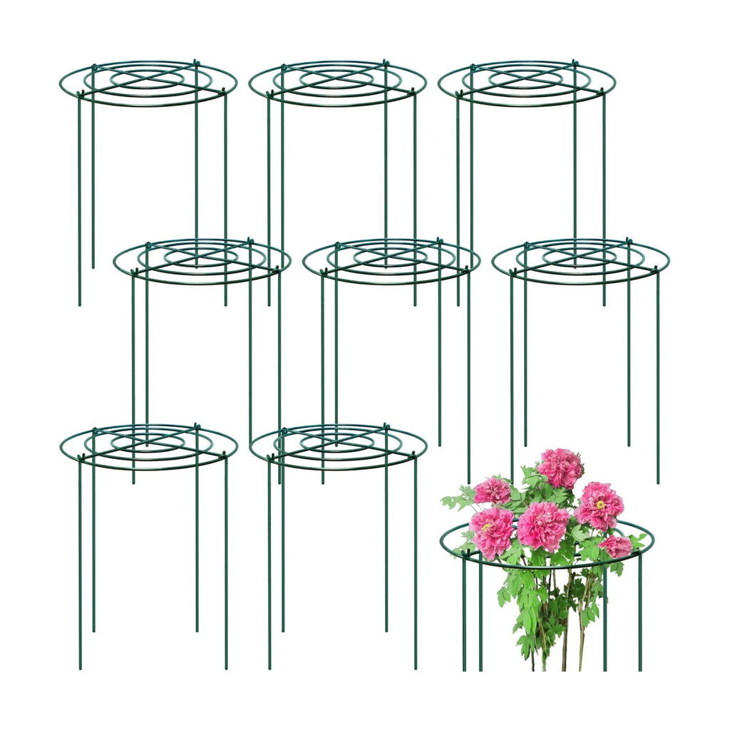 8 Sets Peony Support Cage,Heavy Duty Metal Plant Support Rings with 3.5mm Thickened Legs,10"Dia.x16"High Grow Through