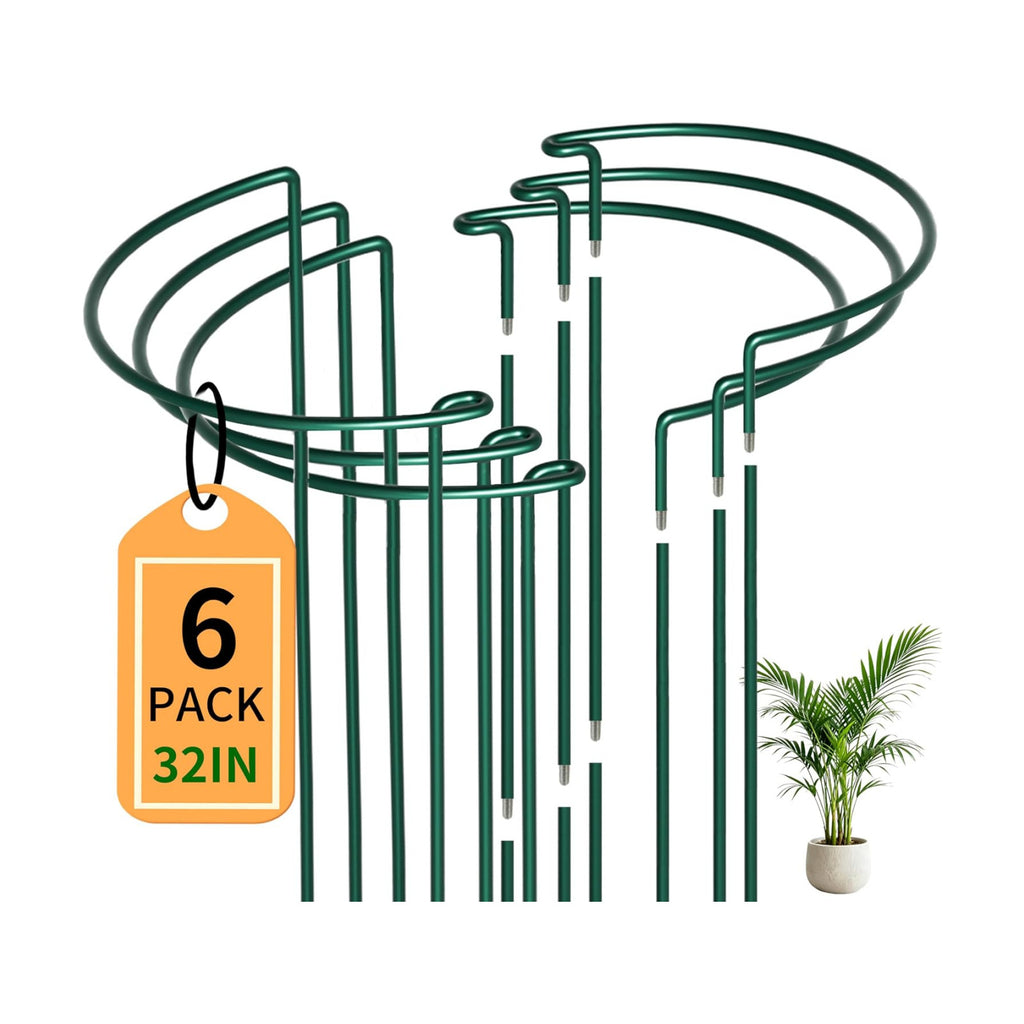 6-Pack Garden Plant Support Cages,14"Diax32"H Heavy Duty Interlinked Half Round Peony Support Rings,Metal Plant Support