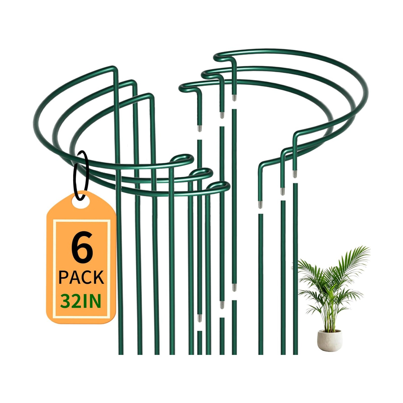 6-Pack Garden Plant Support Cages,14"Diax32"H Heavy Duty Interlinked Half Round Peony Support Rings,Metal Plant Support