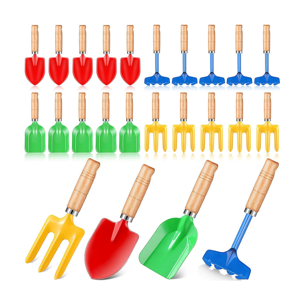 100 Pcs 8" Kids Gardening Tools, Metal Beach Sandbox Digging Toys with Wooden Handle, Including Shovel, Rake, Fork and