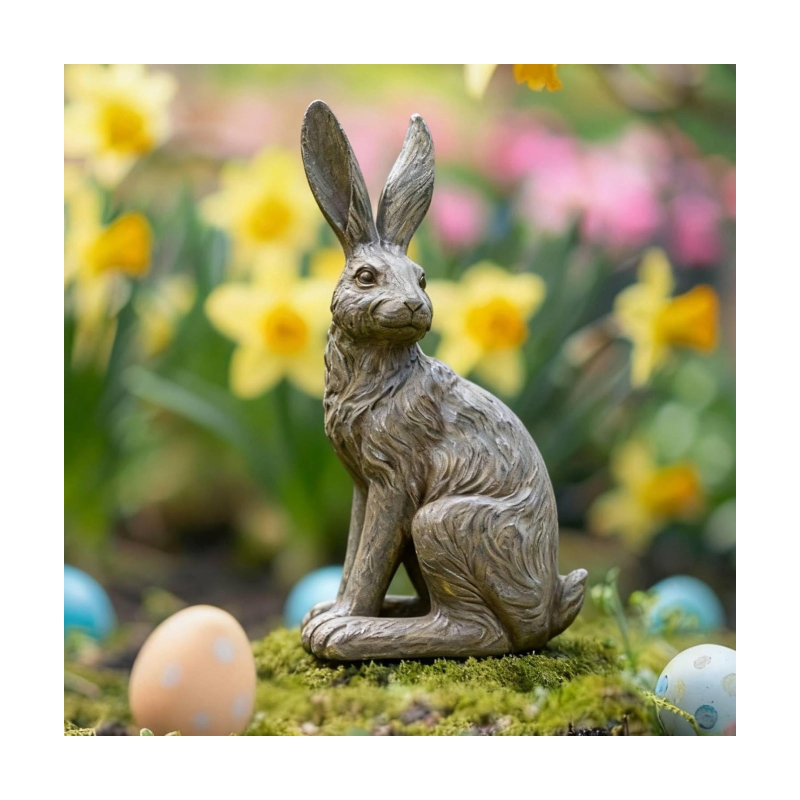 DiliComing Outdoor Rabbit Garden Statue 12 Inch Grey Bunny Yard Decor | Large Easter Bunny Decor, Resin Animal