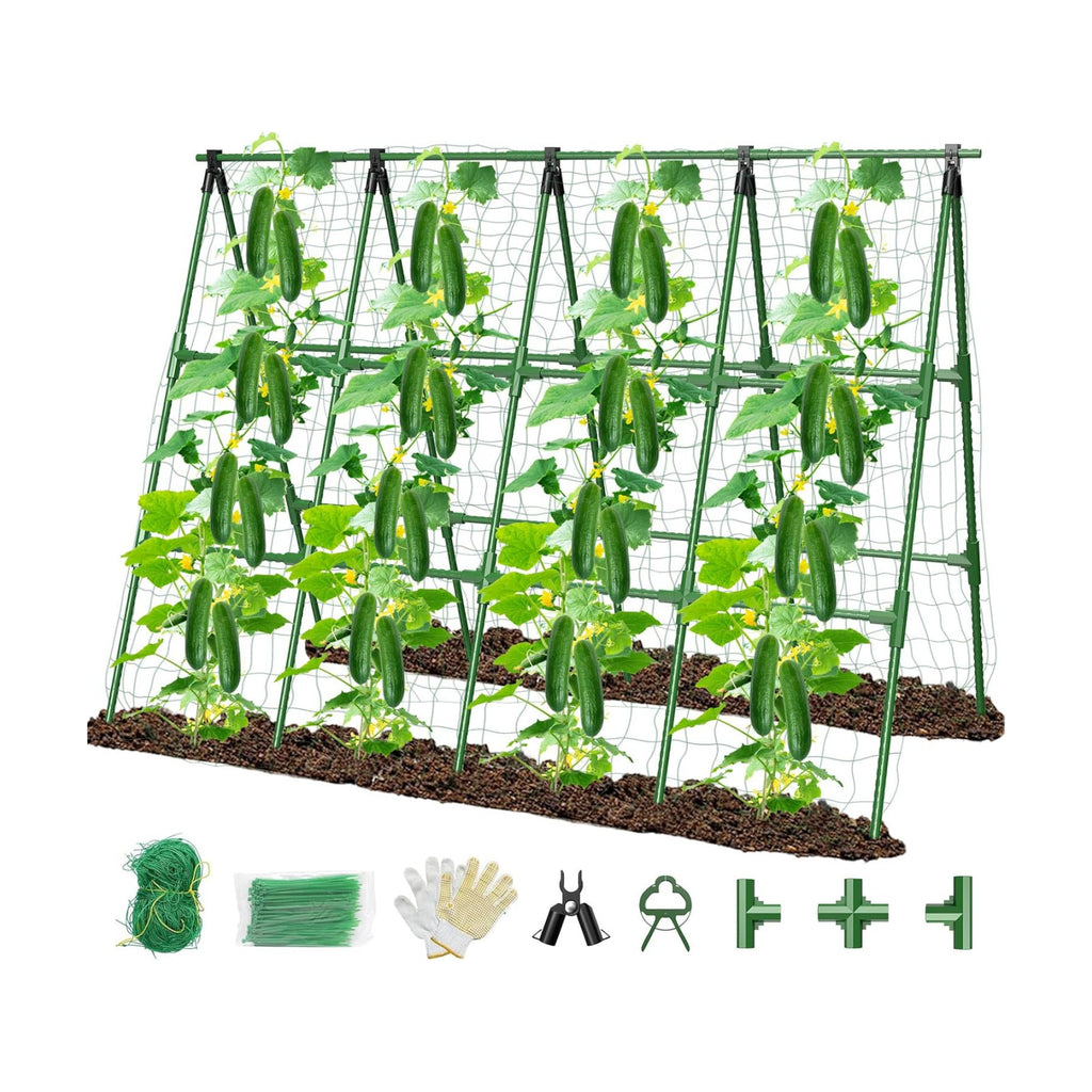 71"x 51" Cucumber Trellis for Raised Bed,Adjust A-Frame Trellis | Rust-Proof Plastic-Coated Steel Pipe Support for