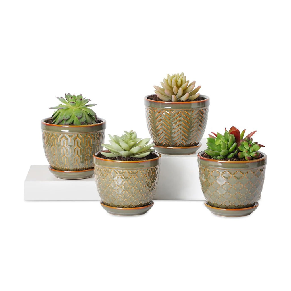 Sureasy Ceramic Plant Pots, 4.7 Inch Flower Pots for Indoor Plants, Succulent Pots with Saucer and Drainage Hole