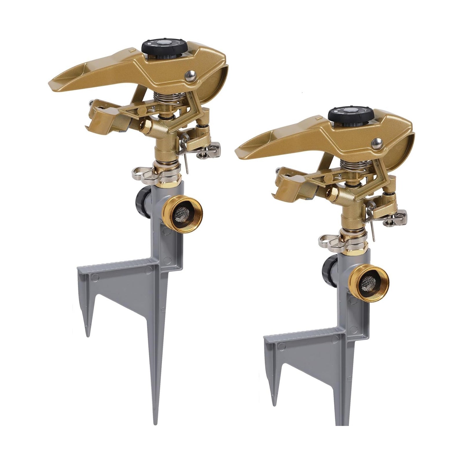 Biswing 2 Pack Impact Sprinklers on Metal Step Spike, Heavy Duty Zinc Alloy Lawn Sprinkler Head on Spike Base