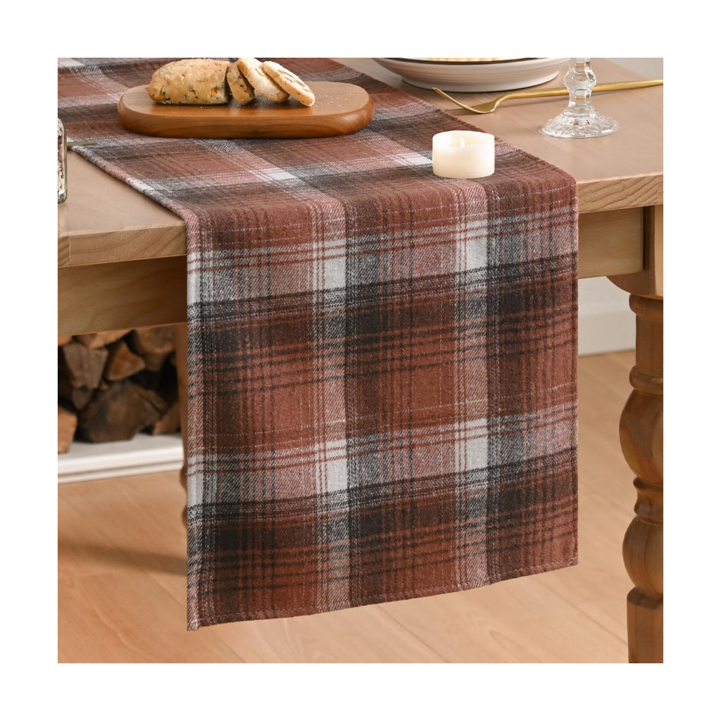 Artoid Mode Caramel Brown Farmhouse Plaid Fall Table Runner 13x108 Inch