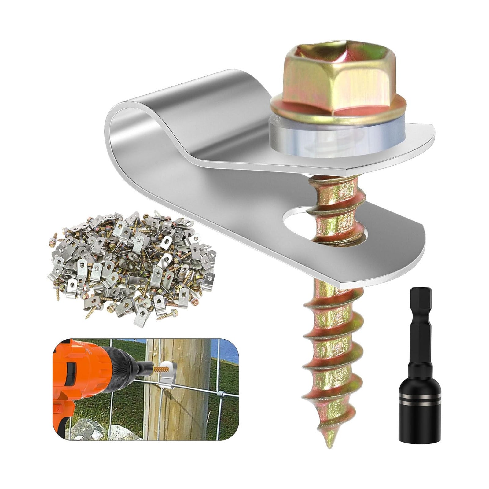 200 PCS T304 Stainless Steel Wire Fence Clips, Fasteners Post Screw with Wire Fixer, Agricultural Fencing Fence Wire