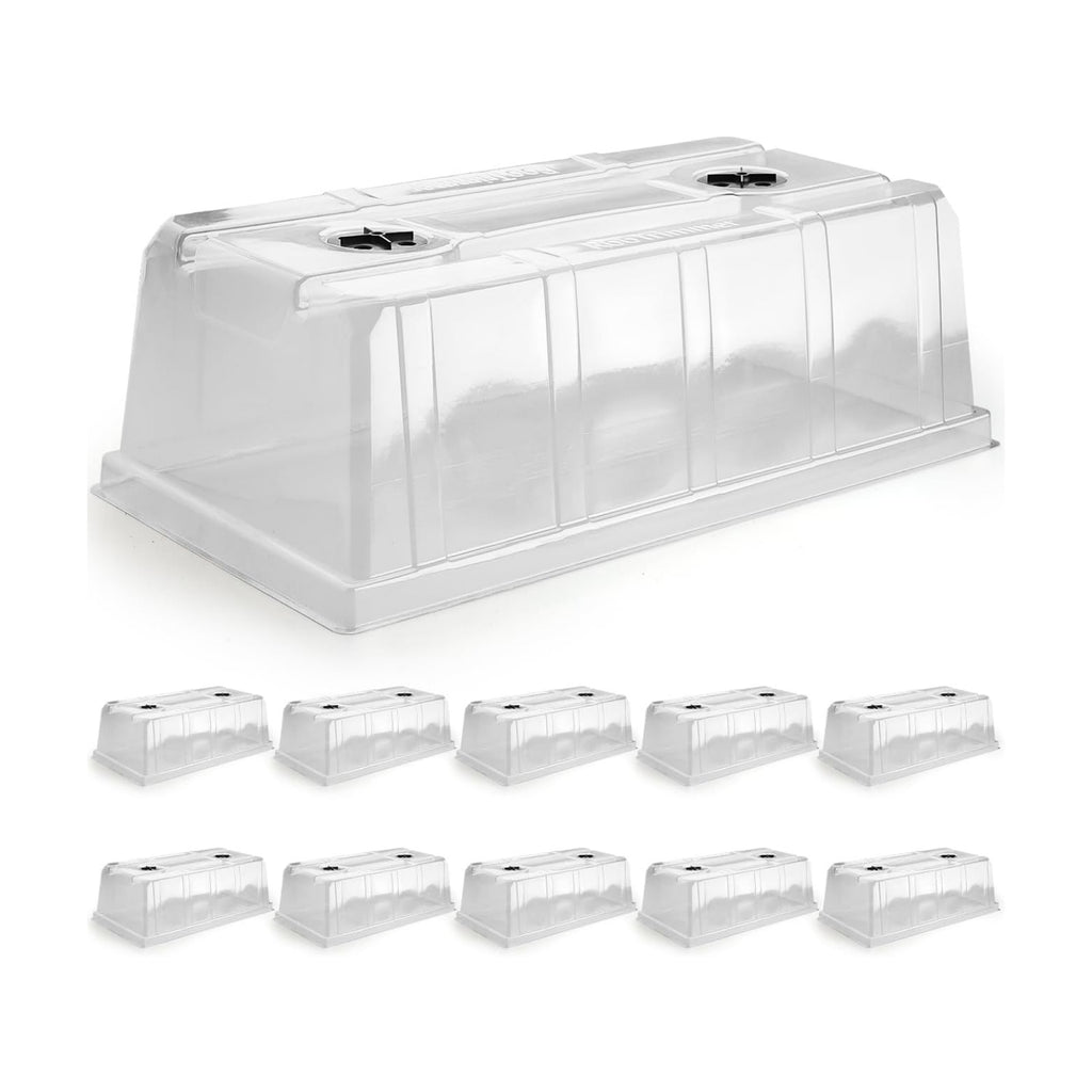 RooTrimmer 10 Pack 6.3" Tall Humidity Domes for 1020 Trays, Extra Strength Seed Starter Covers with 2 Adjustable Vents, Clear Plastic Propagation Cloning Lids for Germination & Microgreens, BPA-Free