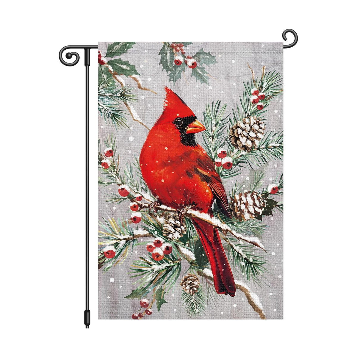 Louise Maelys Winter Cardinal Garden Flag Snowy Pine Tree 12x18 Inch Double Sided Welcome Holiday Christmas Xmas Seasonal Small Burlap Yard Sign Outside Outdoor House Decoration