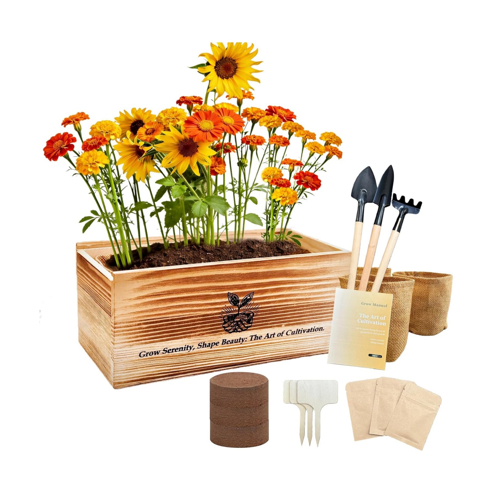 Flower Growing Kits, Windowsill Planting Kit with Planting Bags, Coir Soil & Tools Indoor Gardening Starter Kit with